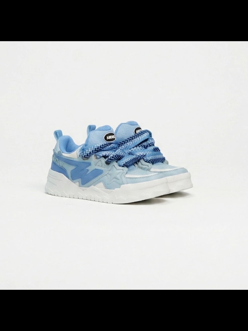 Light Blue Men's Casual Sneakers with Chunky White Sole